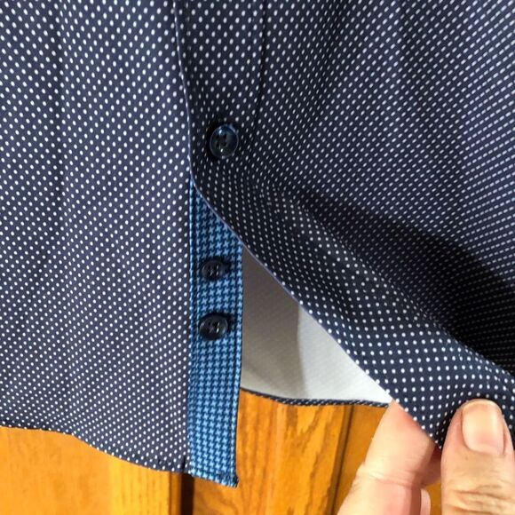 Tallia Navy Blue & White Polka Dot Button Front Paisley Flip Cuff Shirt - S - Picture 5 of 13